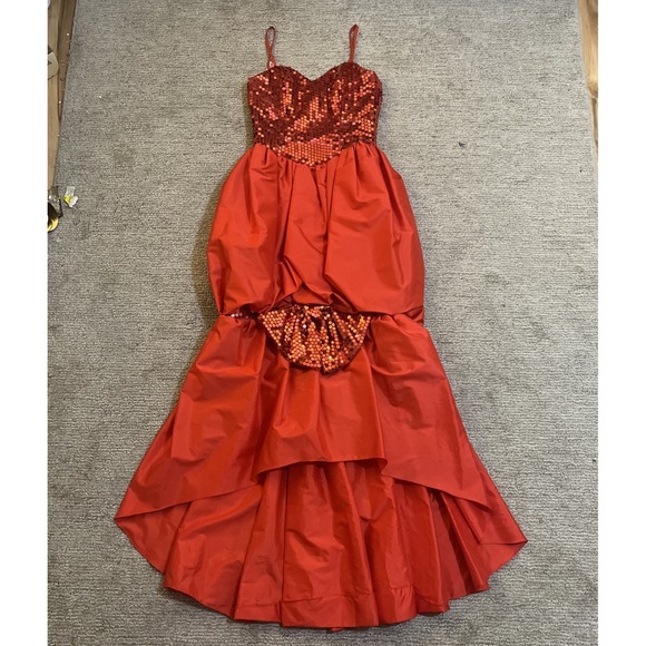 Vintage 80s Alyce Designs Size 8 Red Sequined High Low Flamenco Prom Dress EUC